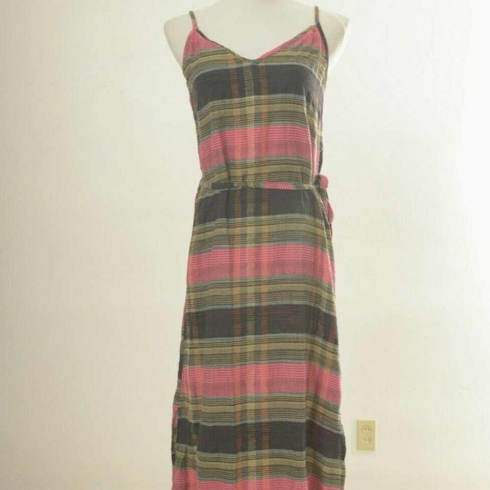 Ace & Jig Womens Small Sahara Dress Raven Textile Black Pink Plaid Belted Midi